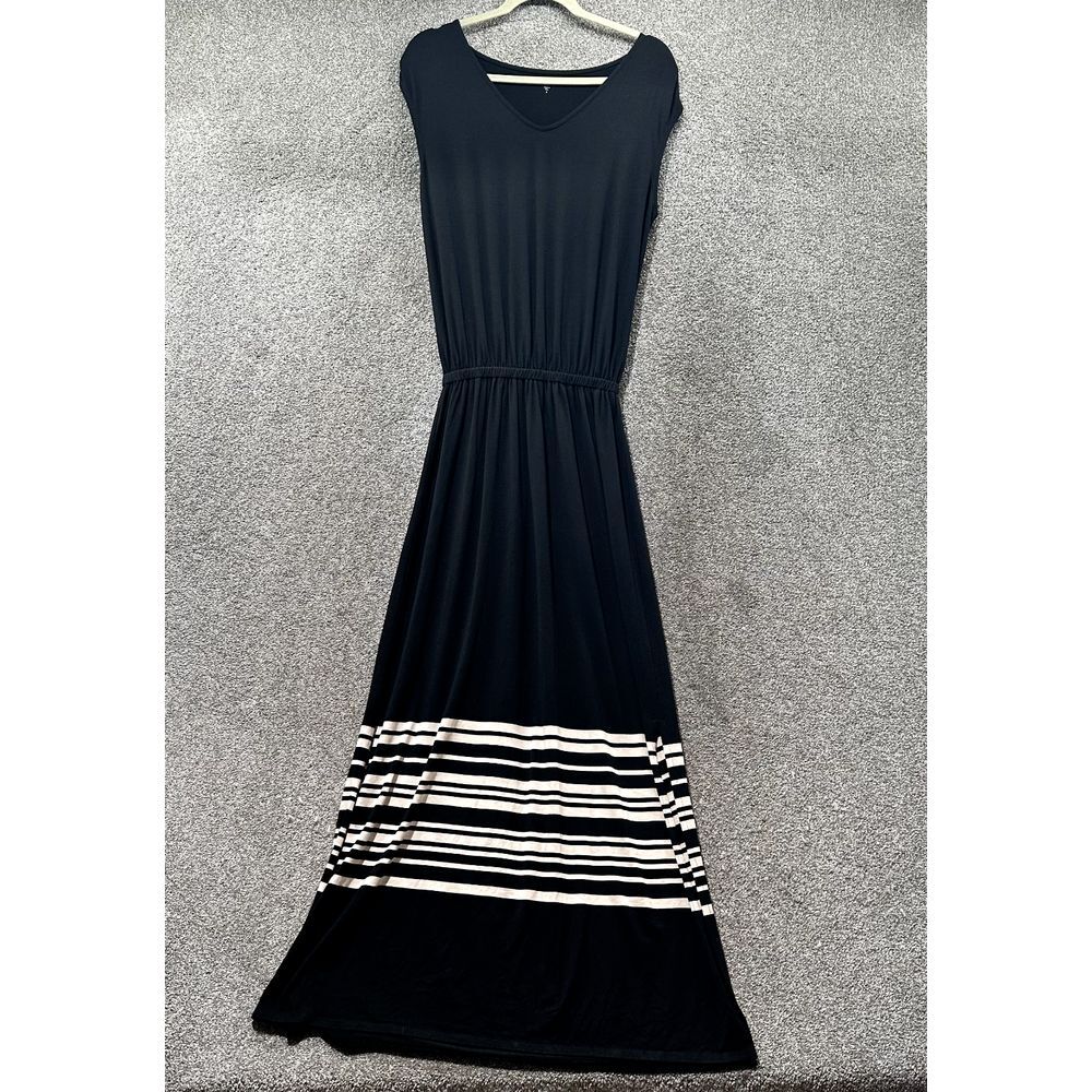 Garnet Hill Black Maxi Dress with White Stripes
